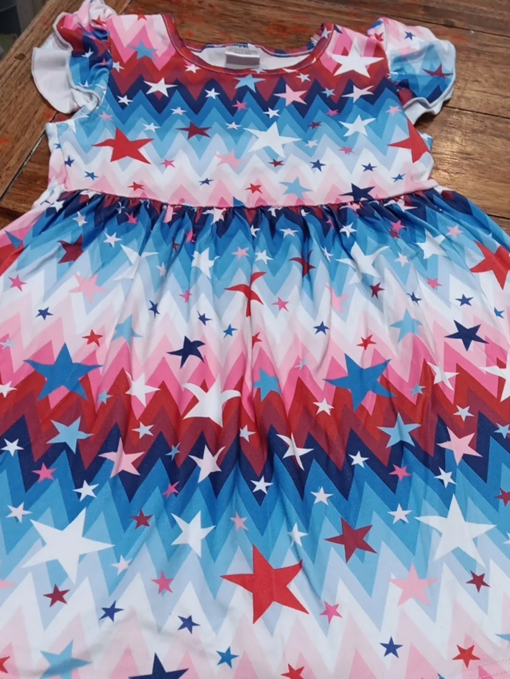 Girls Star-Print Summer Dress - Blue, Pink & Red